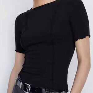 Mango Decorative Seam Tee in Black Size Small